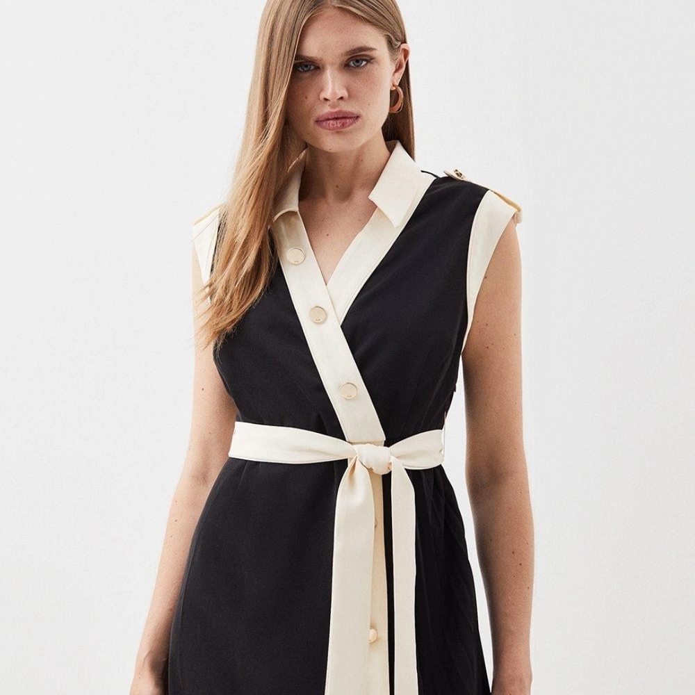 Karen Millen Black and Cream Buttoned Midi Dress